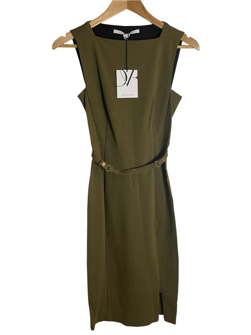 Diane Von Furstenberg Dark Olive Green Sleeveless Belted Sheath Dress Size 0